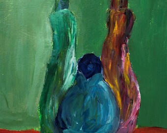 Abstract Bottles Still Life: Acrylic Painting on Paper