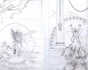 Preliminary line art for finished paintings by artist David Mattingly