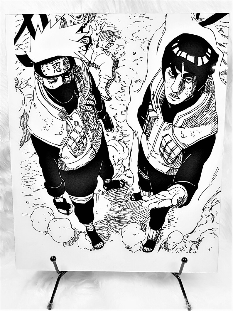 K&ouml;nnte beinhalten: Schwarzwei&szlig;-Manga-Illustration von zwei Charakteren. Der Charakter links tr&auml;gt ein Stirnband mit dem Kanji f&uuml;r "Wind" darauf. Der Charakter rechts tr&auml;gt ein Stirnband mit dem Kanji f&uuml;r "Jugend" darauf.