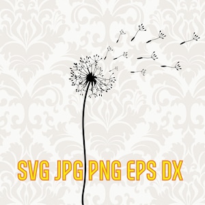 Silueta de diente de león svg, clipart de flor vectorial, descarga digital, diseño floral inspirador