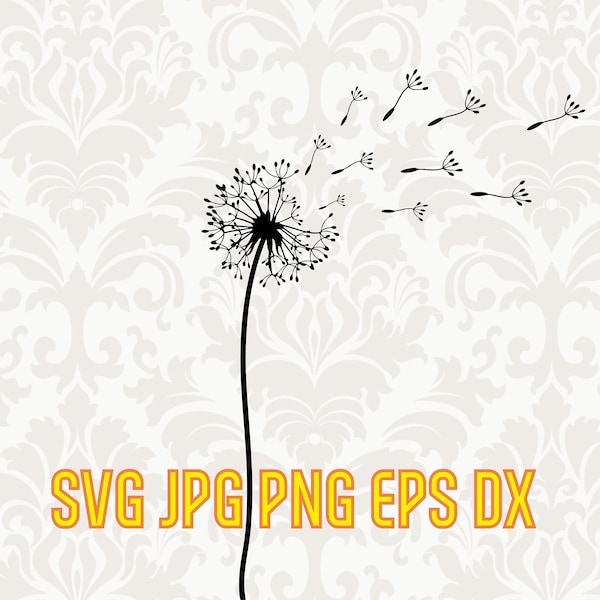 Dandelion svg silhouette, vector flower clipart, digital download inspirational floral design