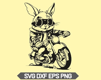 Cute rabbit svg, biker rabbit clipart, funny bunny png, cool rabbit birthday svg