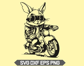 Cute rabbit svg, biker rabbit clipart, funny bunny png, cool rabbit birthday svg