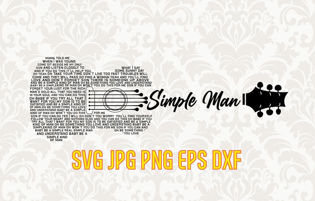 Simple Man Lyrics Svg, Vector Guitar Silhouette, Rock Music Fan Clipart ...
