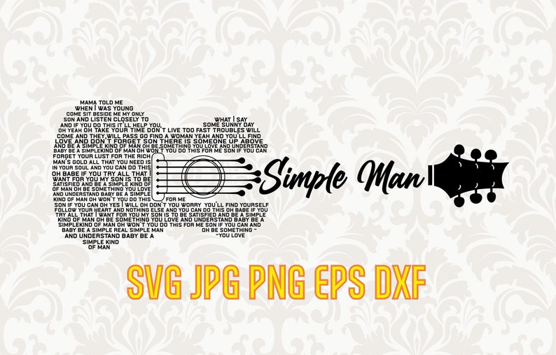 rock music fan clipart vector guitar silhouette Simple man lyrics svg song lyrics svg printable wall art