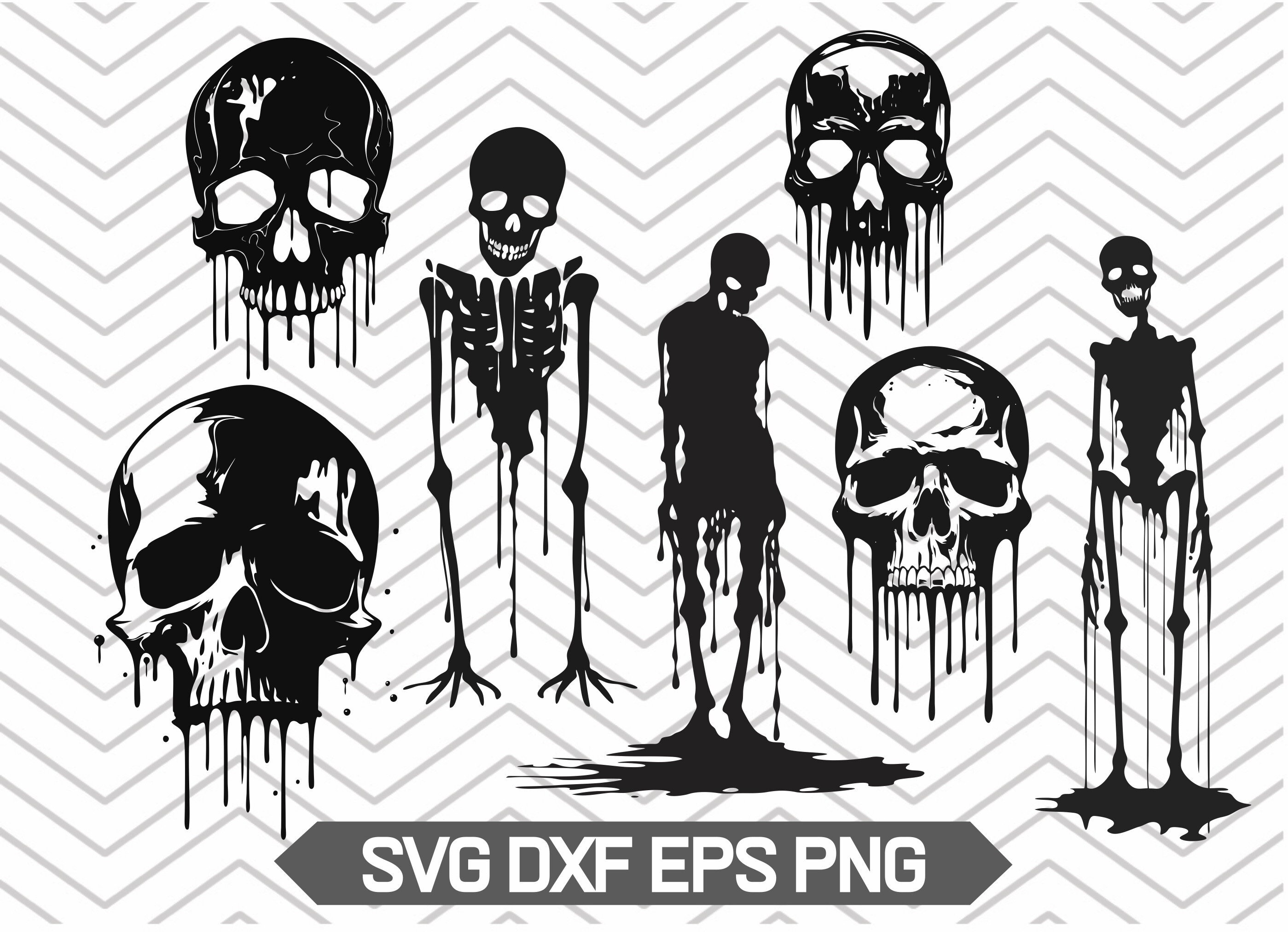 Dripping skeleton svg, drip svg, human skull svg, scary skeleton clipart, horror png, skeleton png