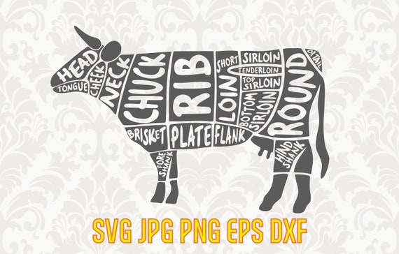 Beef Cuts Svg Butcher Chart Vector Butcher Diagram Cut File | Etsy ...