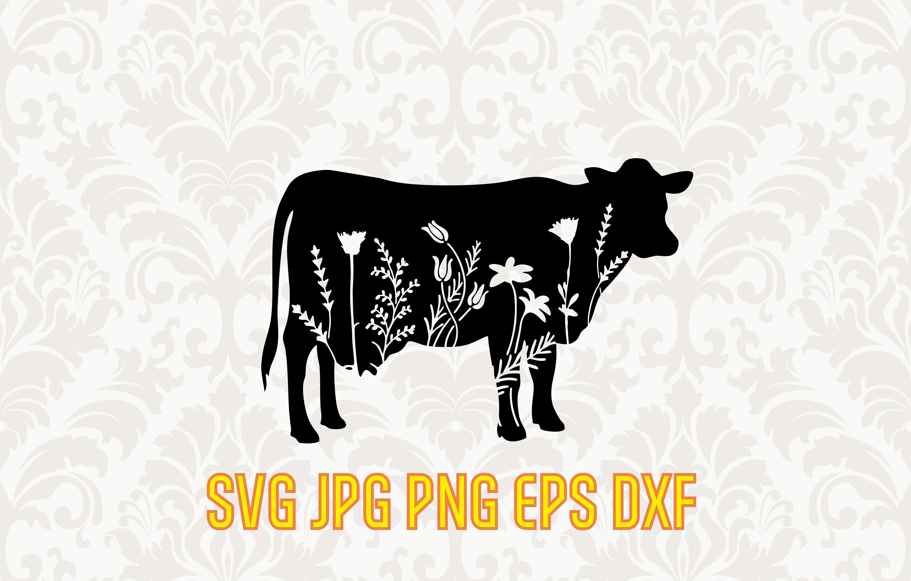 Download Floral Cow Svg Vector Heifer Clipart Rooster Floral Design Etsy