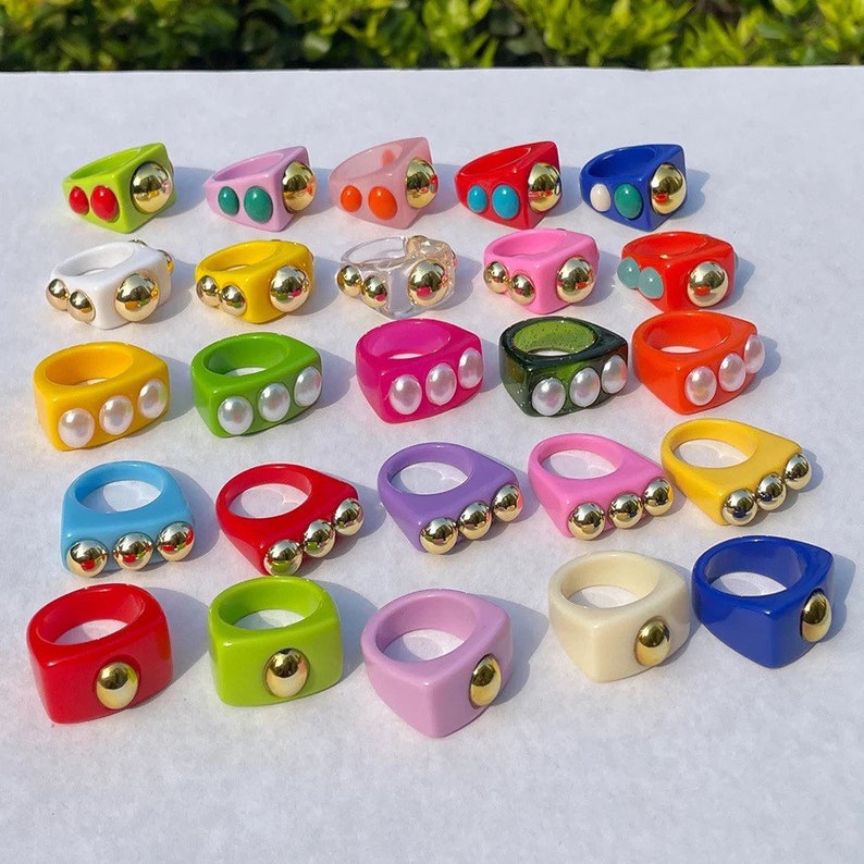 Retro Colourful Resin Rings Collections Etsy