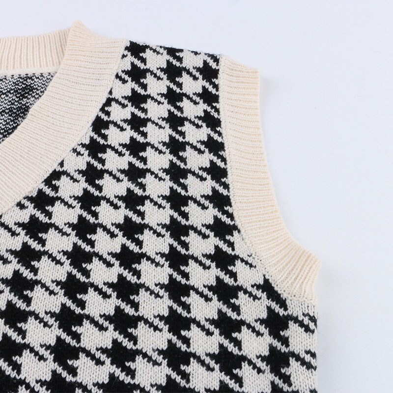Gingham Houndstooth Jumper Sweater Vest Knitware Streetwear | Etsy