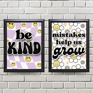 Retro Classroom Posters Printable Set – Groovy Alphabet, Smiley Face, Positive Classroom Decor for Teachers, Disco Style Printable Posters