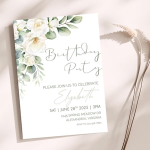 Modelo de convite de aniversário floral com jardim editável, modelo Canva, jardim floral, convite de aniversário com flores, modelo editável, verão