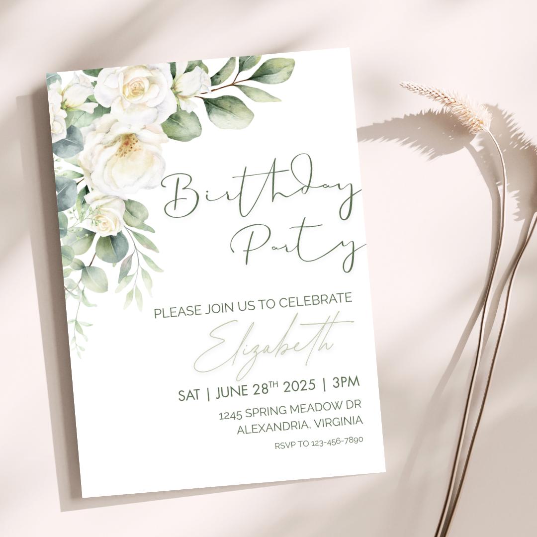 Editable Garden Floral Birthday Invitation Template, Canva Template, Garden Floral, Flower Birthday Invitation, Editable Template, Summer