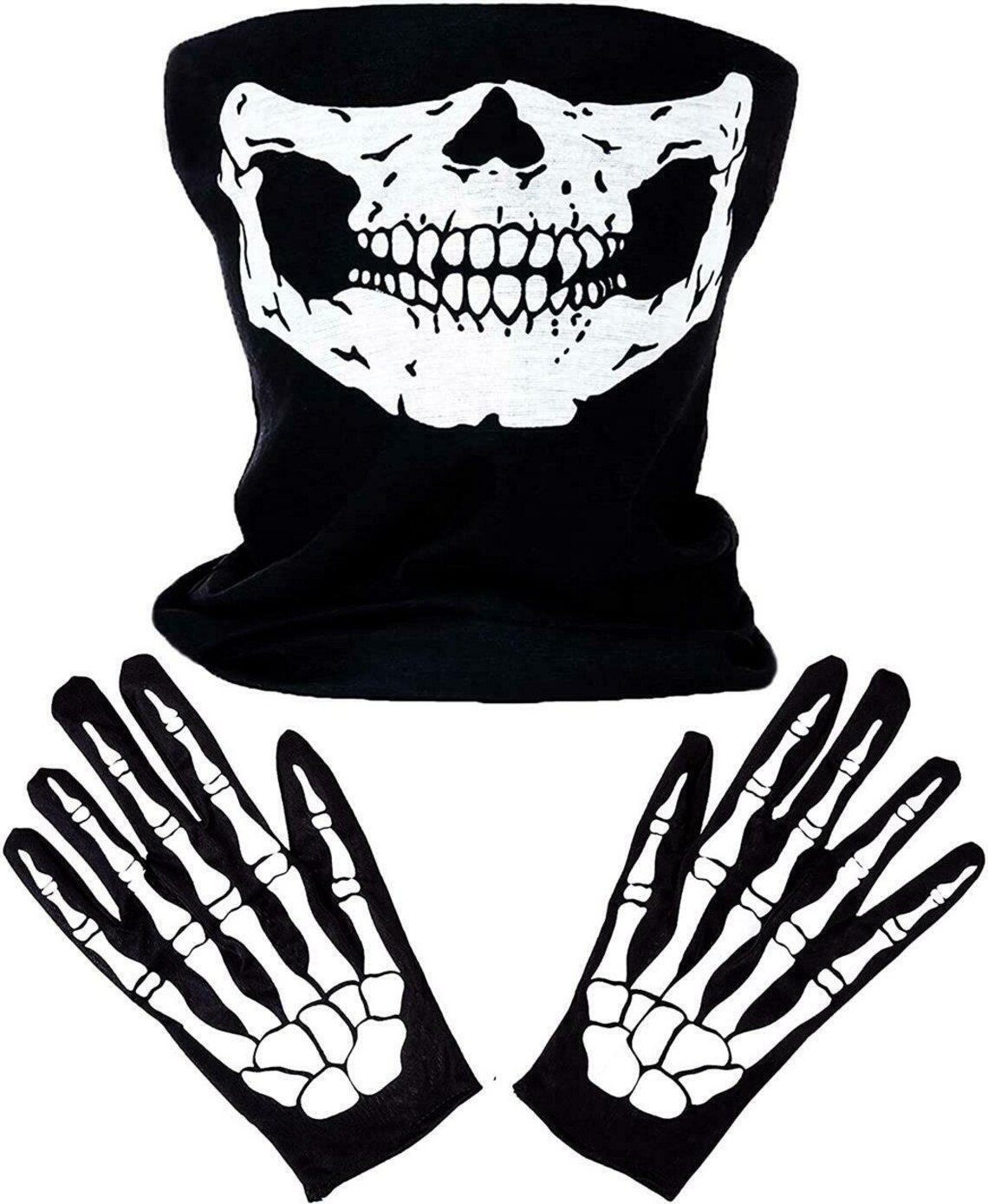 Skull Face Mask Skeleton Gloves Halloween Costume Tube Face Etsy