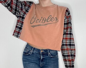 Vintage Spliced Flannel Shirt, Baseball Shirt, Baltimore, Baseball Top, Baseball Season, Vintage t-shirt, baseball shirt, sports tee, gifts