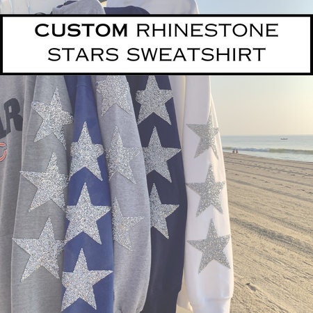 HTH Rhinestone sweat shirts スウェット Custom Vintage Rhinestone Stars Sweatshirt, College