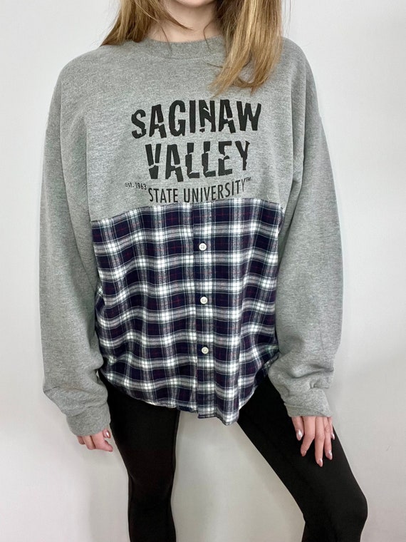Vintage Half Flannel Sweatshirt Saginaw Valley College Sweatshirt University Crewneck College Graduation Gifts Student Gifts Vintage Etsy