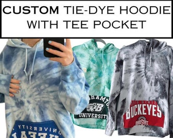 Custom Tie-Dye Vintage Tee Pocket Sweatshirt, College Sweatshirt, Custom College, Personalized Sweatshirt, Graduation Gifts, Student Gifts