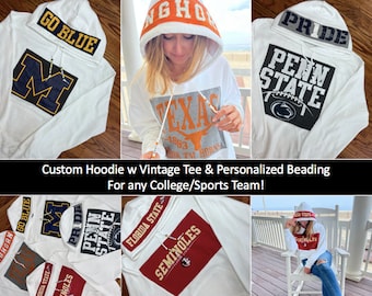 Custom Vintage Tee Beading Sweatshirt, College Apparel, College Sweatshirt, Vintage Style, College Merch, Gameday Sweatshirt, College Merch