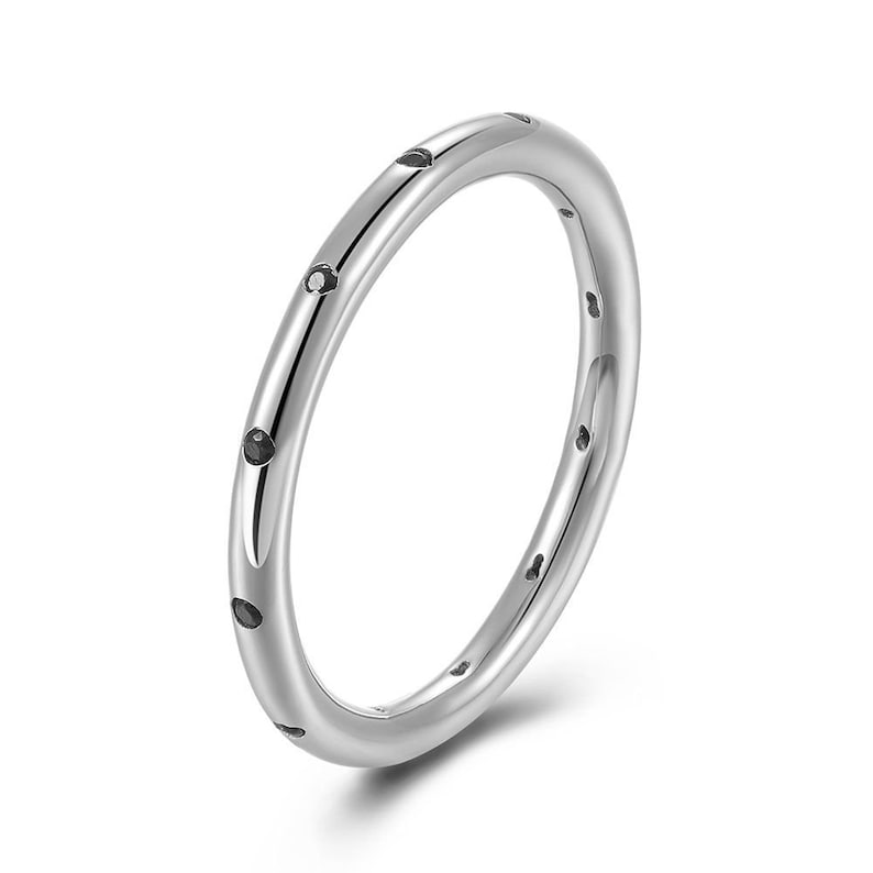 925 Silver jewelry Cubic zircon Black zircon 2mm Summer jewelry by Evermine Stars ring Rhodium silver Spring Fancy Silver ring
