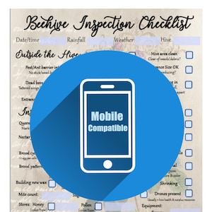 Mobile fillable PDF ~ Beehive inspection checklist ~ beekeeping notes ~ honey bee journal ~ beekeeper tip sheet ~ beekeeping supplies