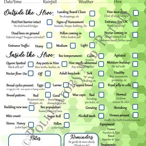 Beige Honeycomb Beehive Inspection Checklist ~ Beekeeping Notes ~ Honey ...