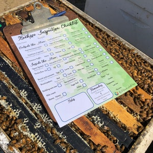 White & Green Hexagon Beehive inspection checklist beekeeping notes honey bee journal beekeeper tip sheet beekeeping supplies PDF image 2