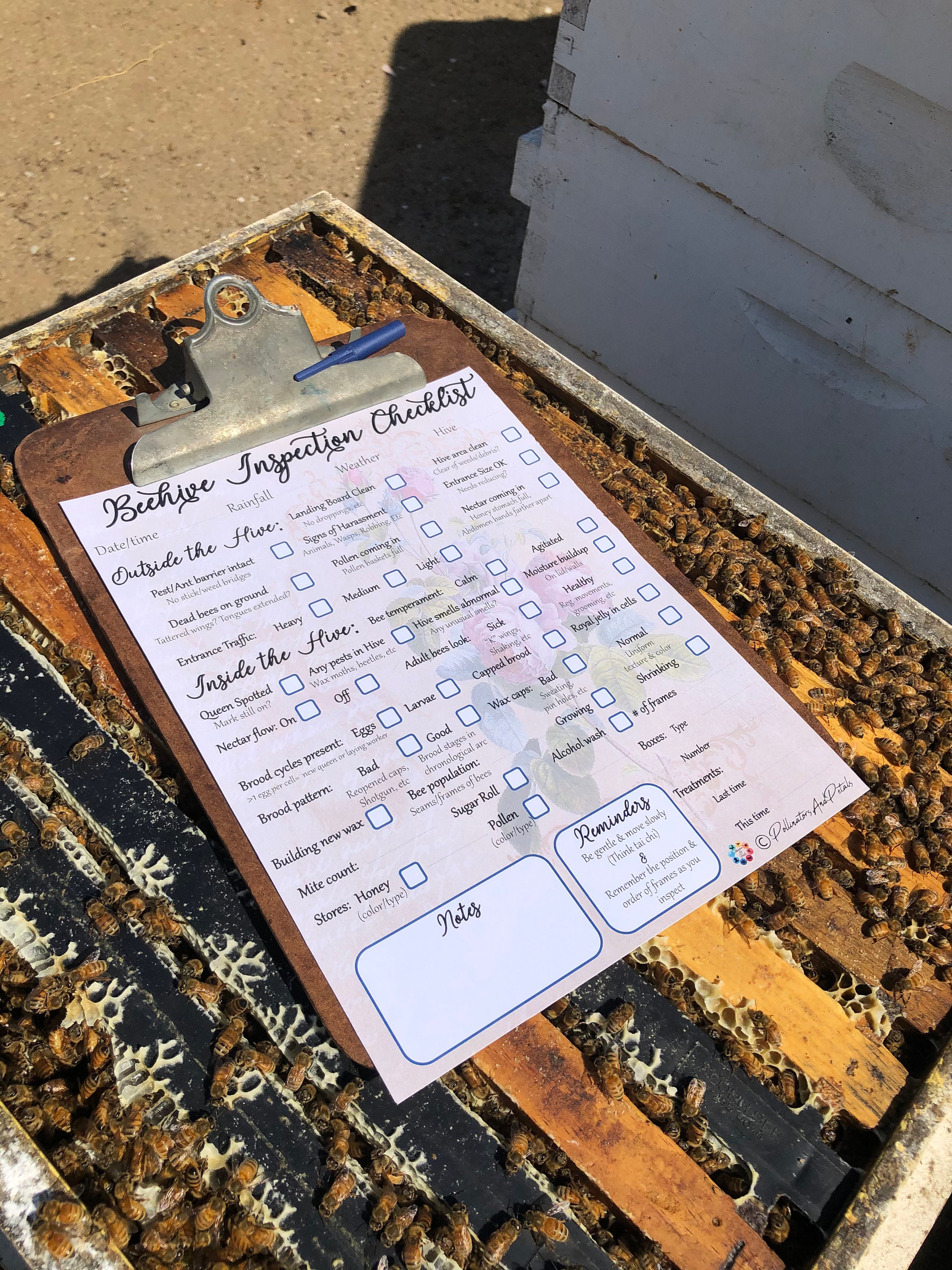 Vintage Flowers Beehive Inspection Checklist ~ Beekeeping Notes ~ Honey ...