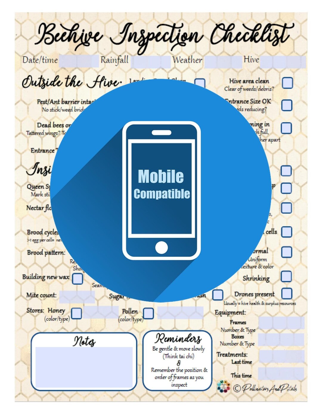 Mobile Fillable PDF ~ Beehive Inspection Checklist ~ Beekeeping Notes ...