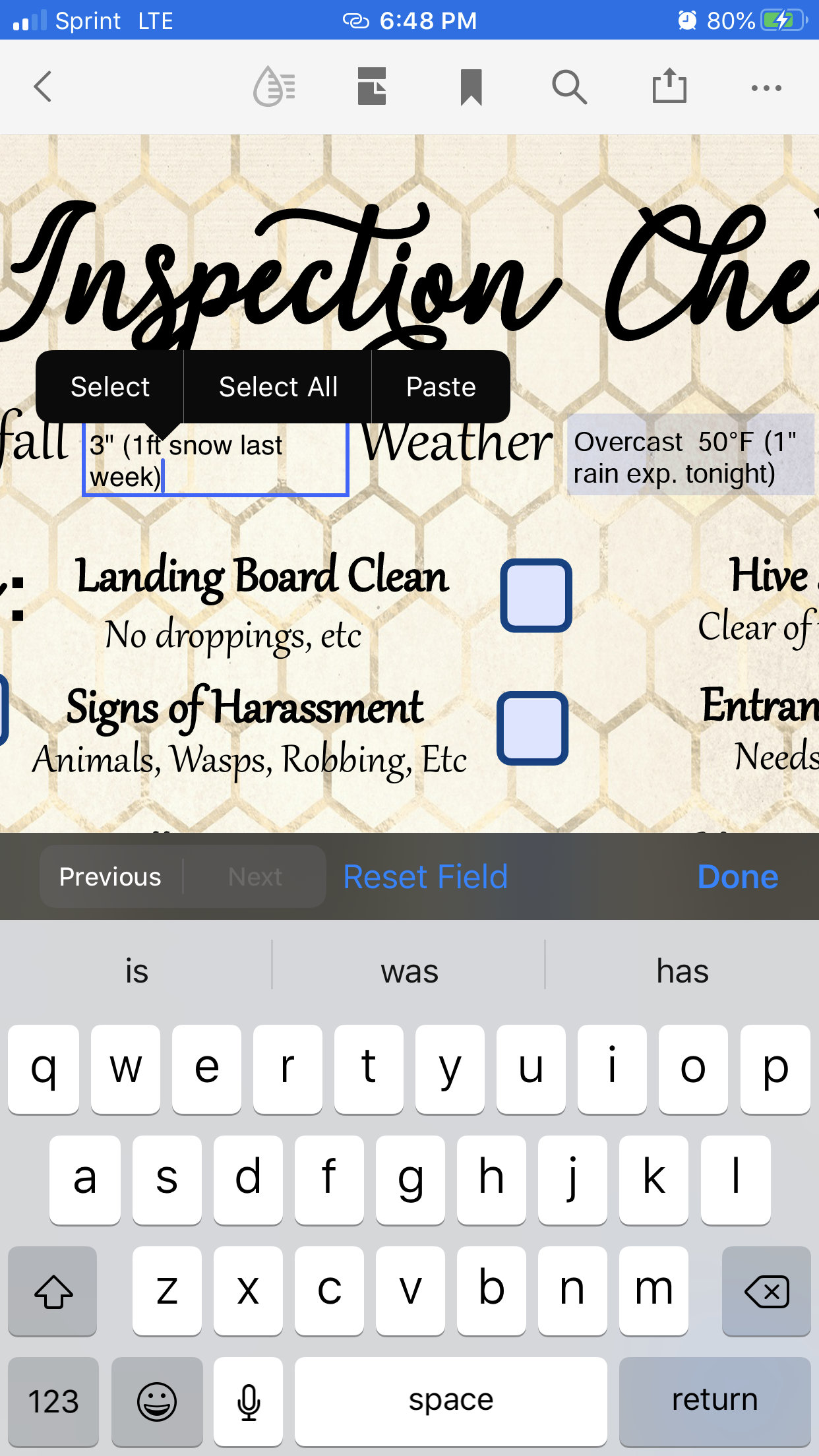 Mobile Fillable PDF ~ Beehive Inspection Checklist ~ Beekeeping Notes ...