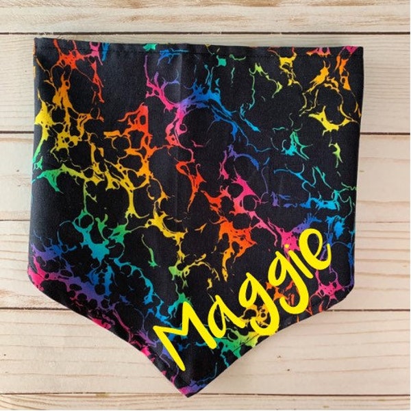 Personalized Rainbow Marble Dog Bandana, Psychedelic, Summertime, Hippie Dog, Tie on, Snap on Dog Scarf, Dog Lover Gift, Gotcha Day