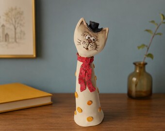 Escultura de gato de cerámica hecha a mano, decoración caprichosa para el hogar
