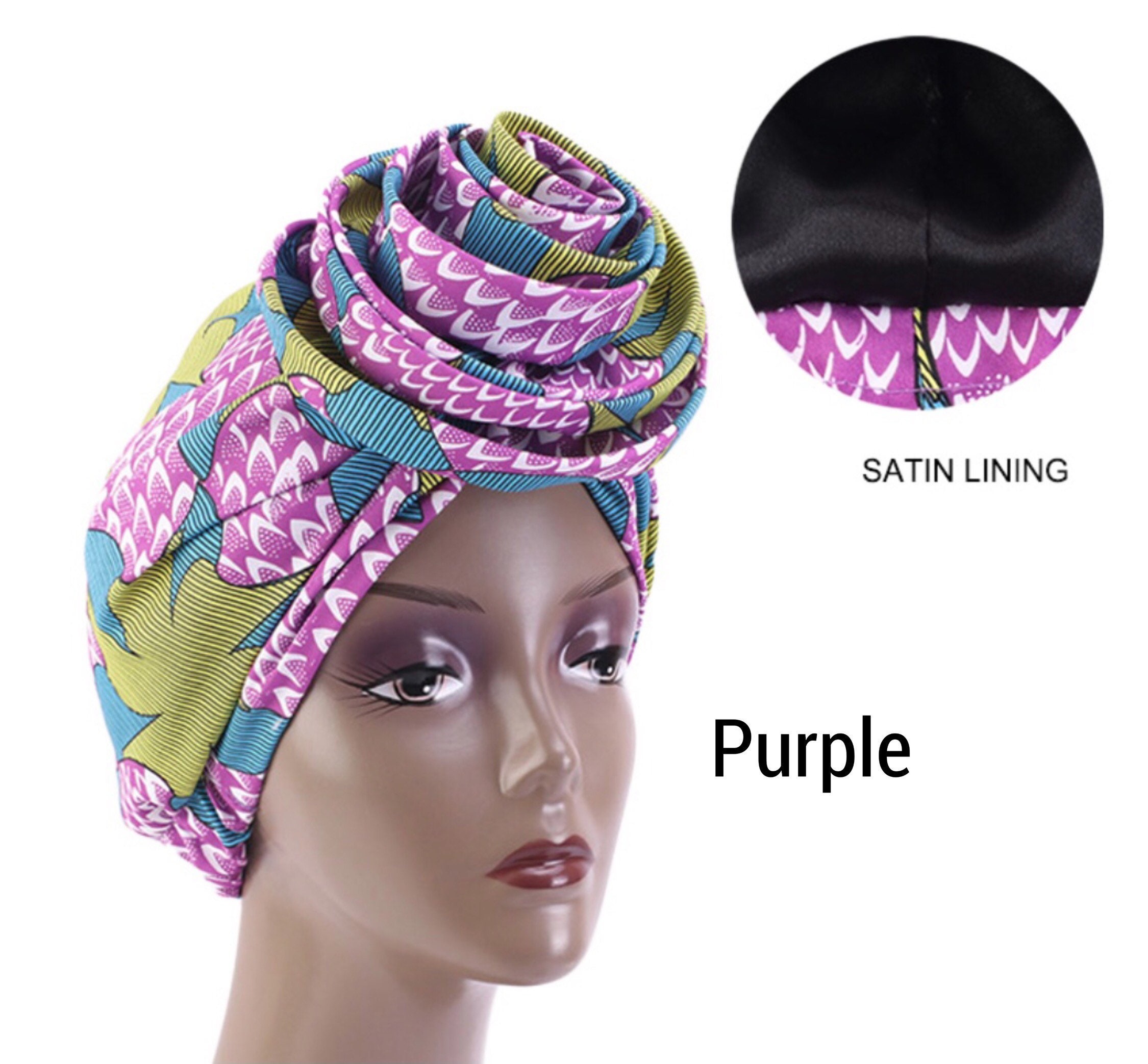 Value Satin-lined, Pre-tied Head wrap, pre-tied head turban, turban ...