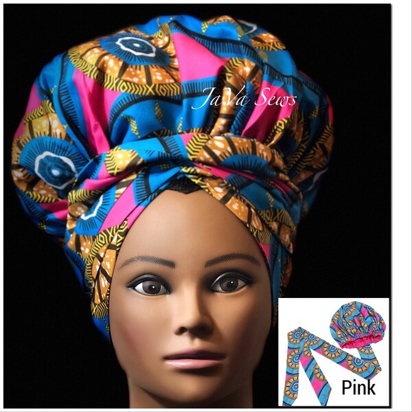 Satin lined bonnet head wrap, Satin-lined Bonnet, headwrap, pre-tied head wrap, African Print Bonnet, African Print Head wrap,