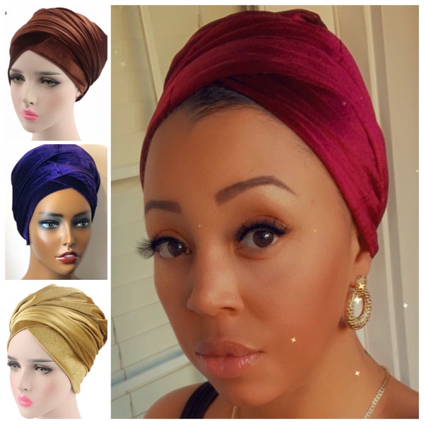Value Velvet Head wrap, pre-tied Turban, pre-sewn head wrap, Boho head wrap, head wrap for women, easy head wrap, hair loss, hair protection