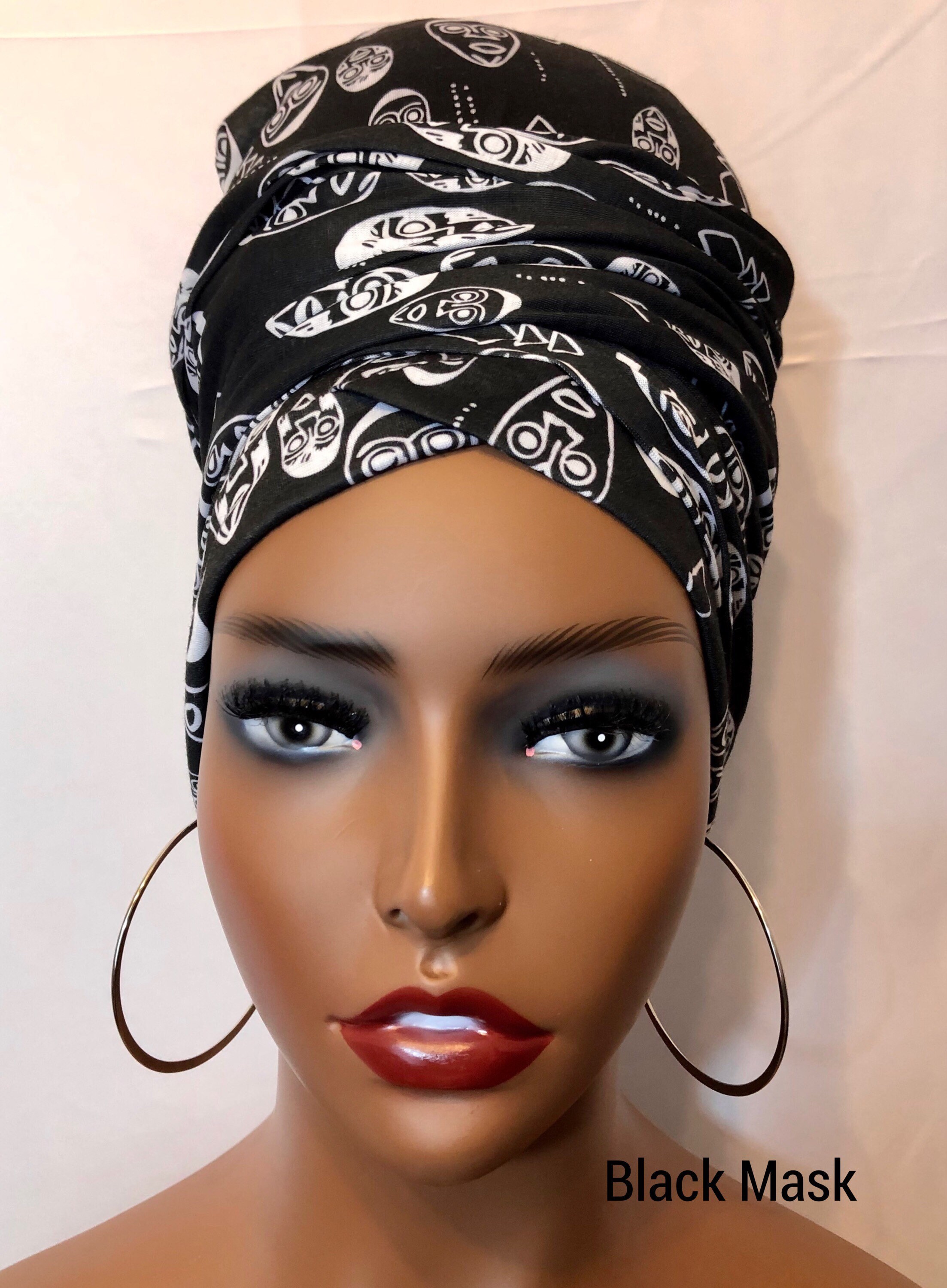 Value Head wrap Turban black Boho head wrap pre sewn turban