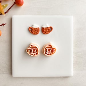 Lerutstickare till Pumpa Jack-mugg | Polymerlera utstickare till Jack-o'-Lantern-mugg för Halloween-örhängen och mysiga höstpyssel
