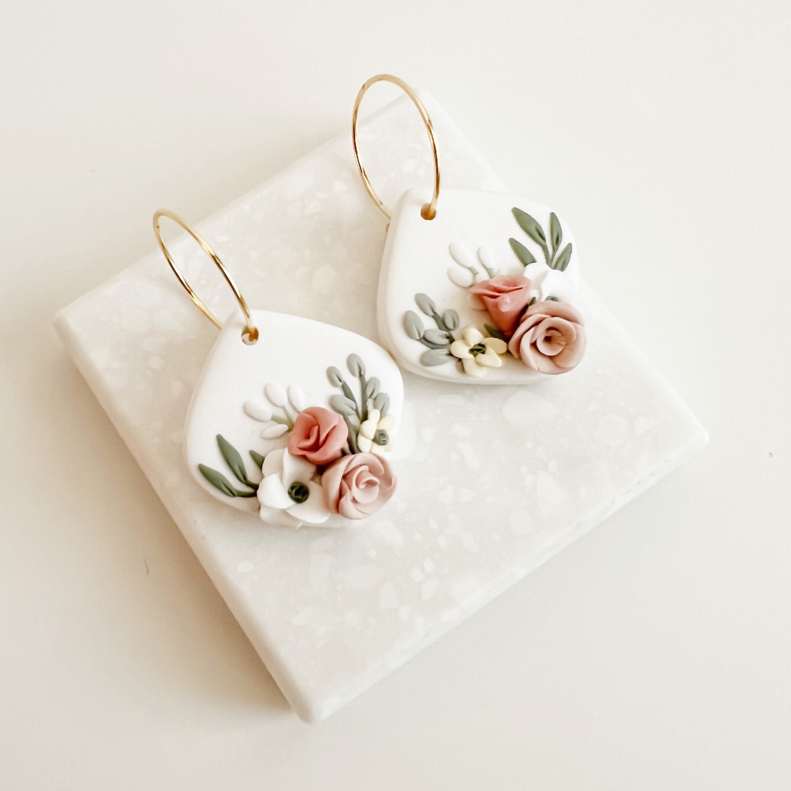 Diamond Floral Bouquet Polymer Clay Earrings Floral Clay Earrings