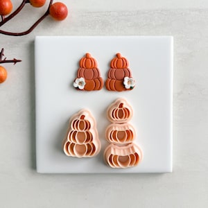 2025 3-Part Pumpkin Stack Clay Cutter Set | Cozy Fall Embossed Polymer Clay Tools for Autumn Earrings & Crafts
