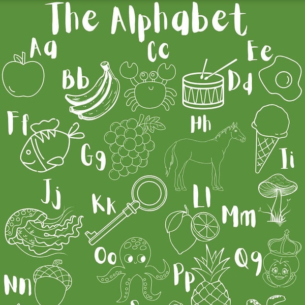 The alphabet poster minimalist, abc, natural, white line drawings, nursery art, children bedroom, perfect for a baby gift or nursery decor