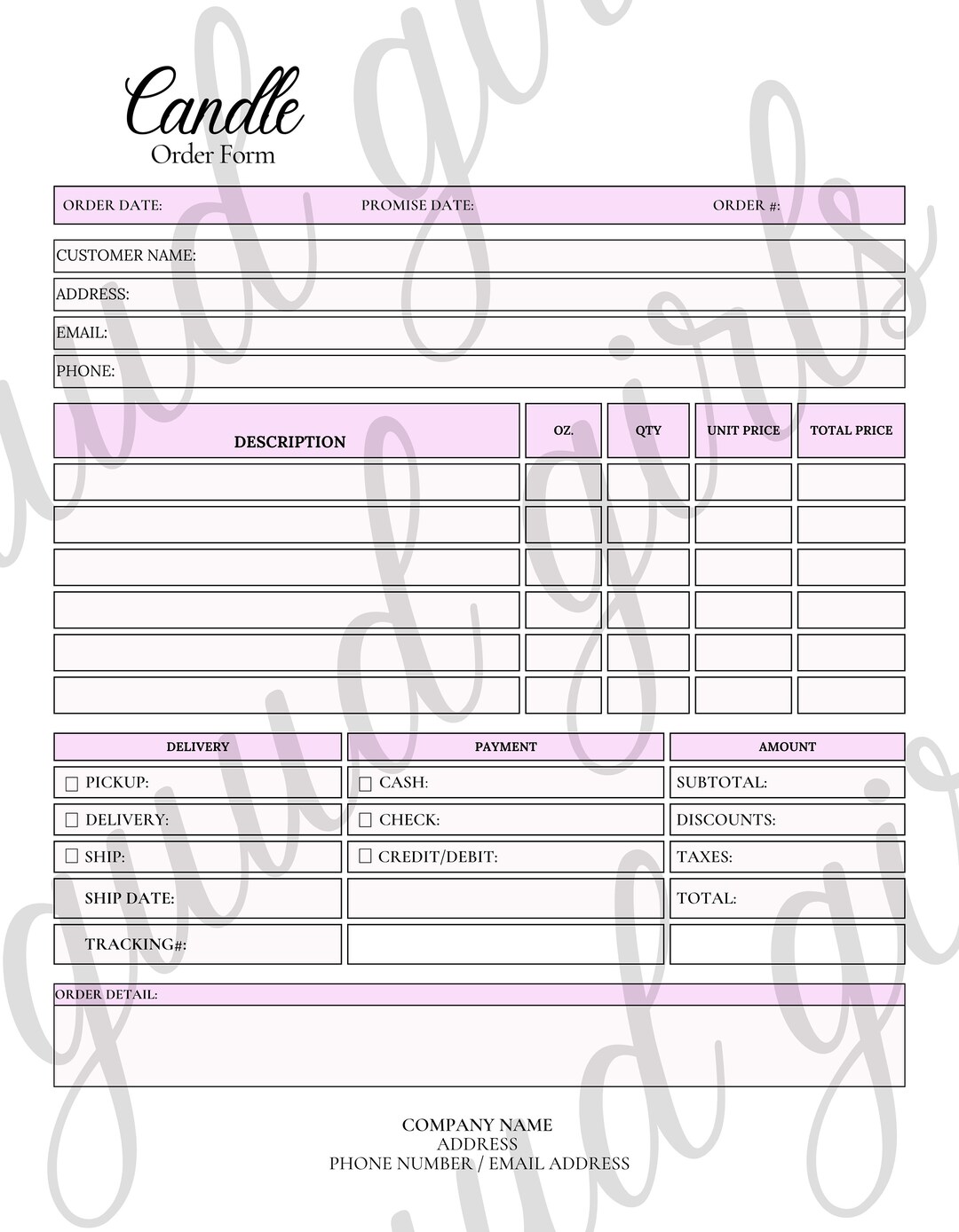 Candle Order Form Template Etsy Candle Order Form Template Etsy