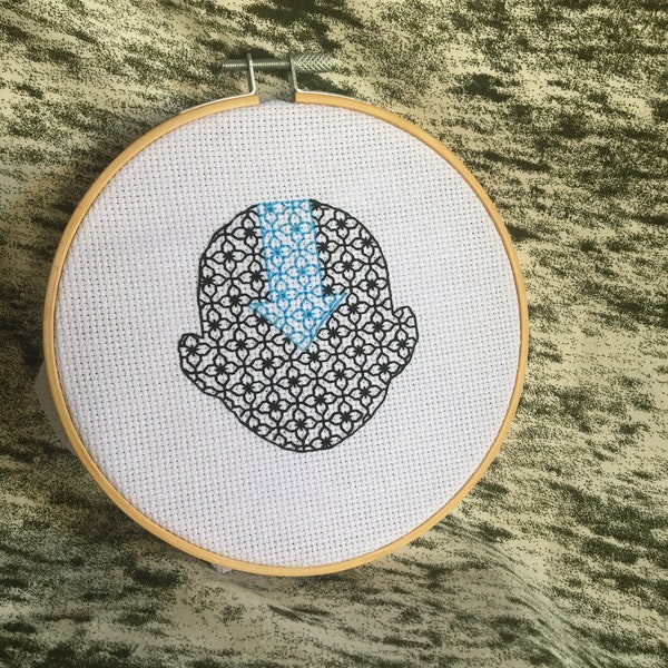 Blackwork Aang cross stitch pattern