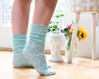 Lace Socks/Flower Socks/Sheer Socks/See Through Socks/Dress Socks/Crew Lace Socks/