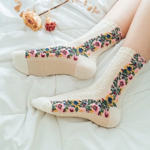 Flower sock/Flower Garden/ Fashion Socks/Crew Socks/ Cotton sock image 1