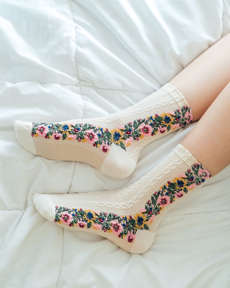 Flower sock/Flower Garden/ Fashion Socks/Crew Socks/ Cotton sock image 5