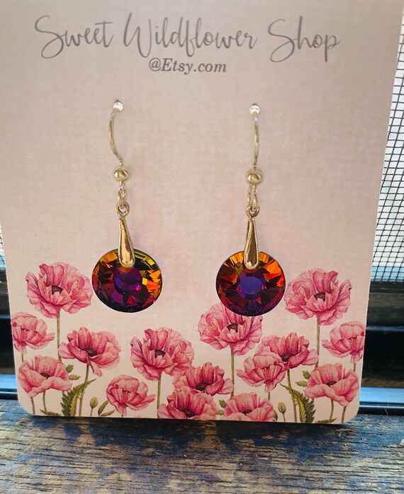 Volcano Earrings Sterling Swarovski Handmade Earrings Crystal Disc