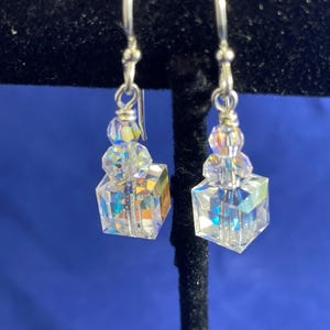 Swarovski Crystal AB Cube with Rondell and Round Swarovski , 925 Sterling Silver Earwires