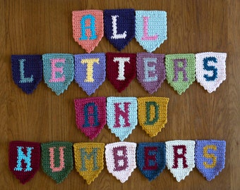 Alphabet and numbers crochet bunting garland