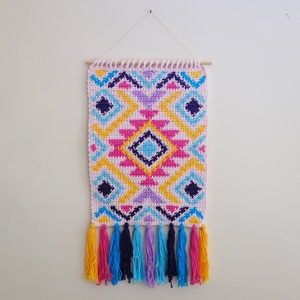 Tribal wall art crochet wall hanging intarsia tapestry pattern