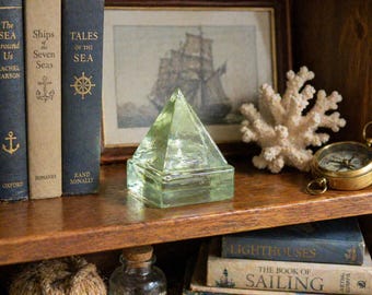 Vintage Nautical Glass Pyramid Paperweight – Maritime Deck Prism Style Coastal Decor